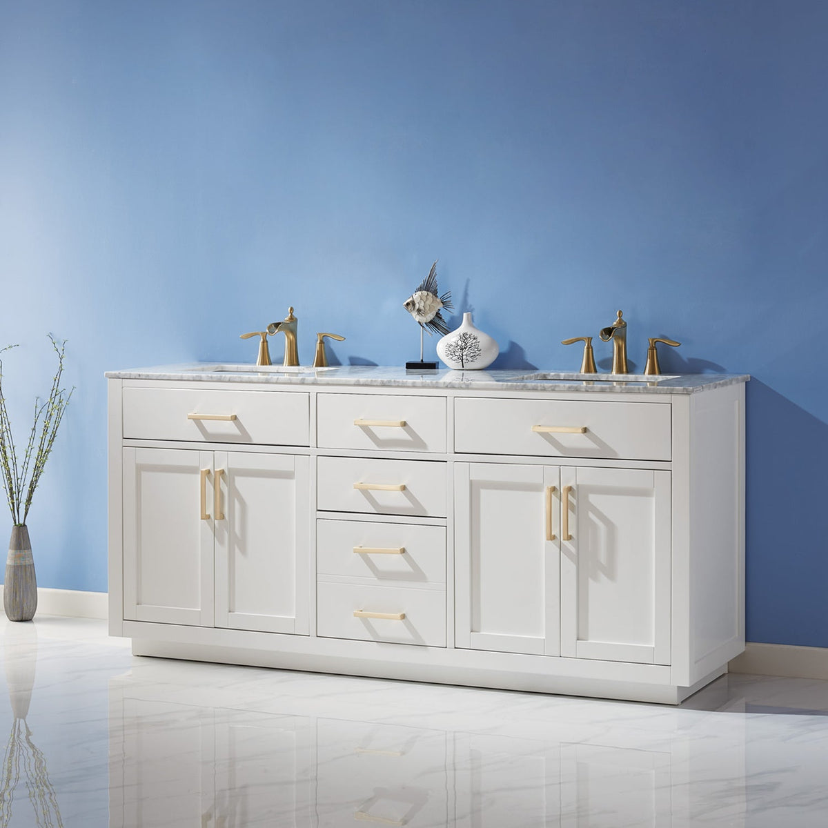 Altair Designs 72" double vanity with top - 531072-WH-CA-NM