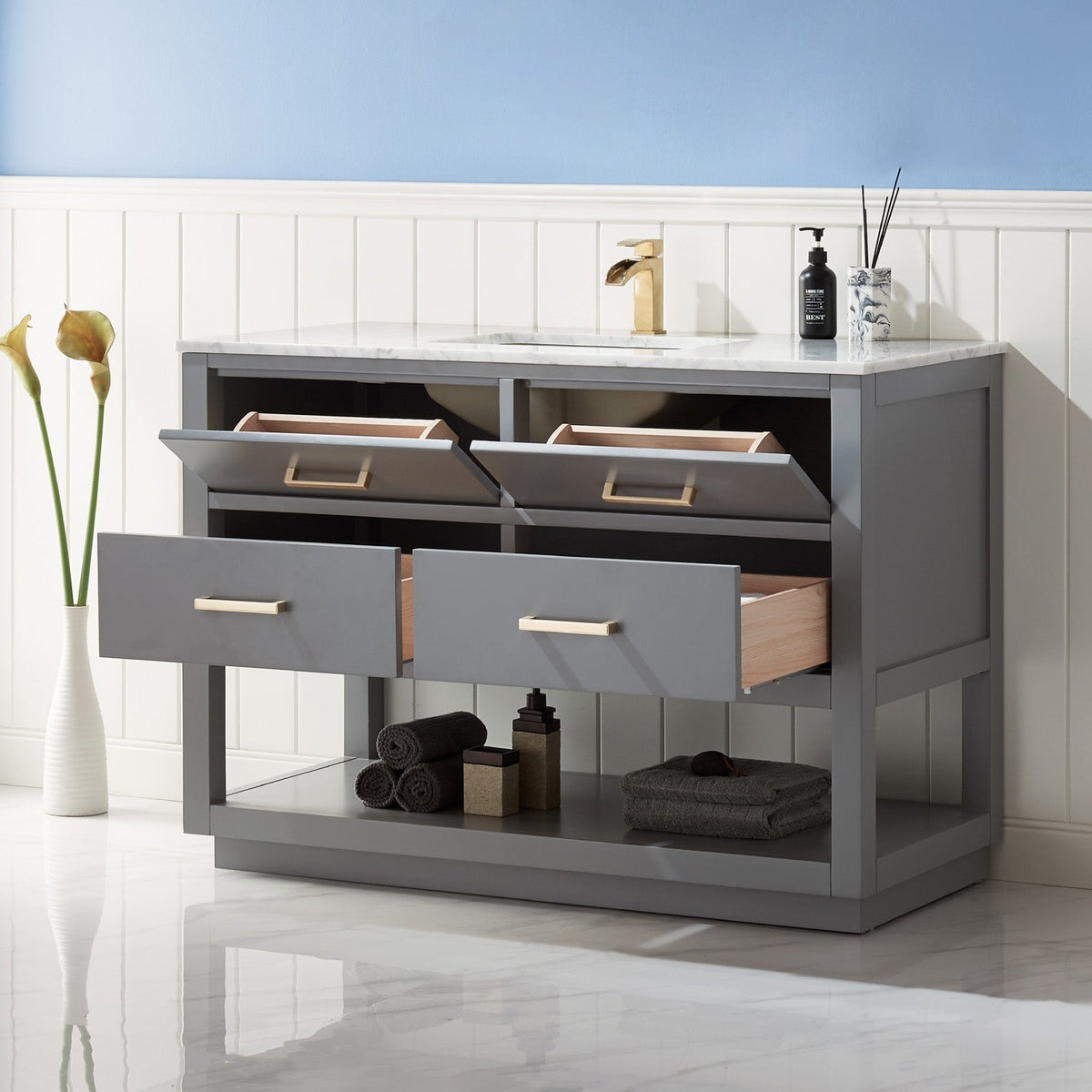 Altair Designs 48" single vanity with top - 532048-WH-CA-NM