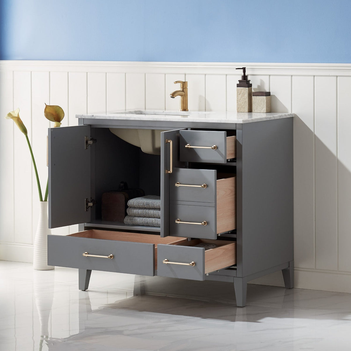Altair Designs 36" single vanity with top - 541036-WH-CA-NM