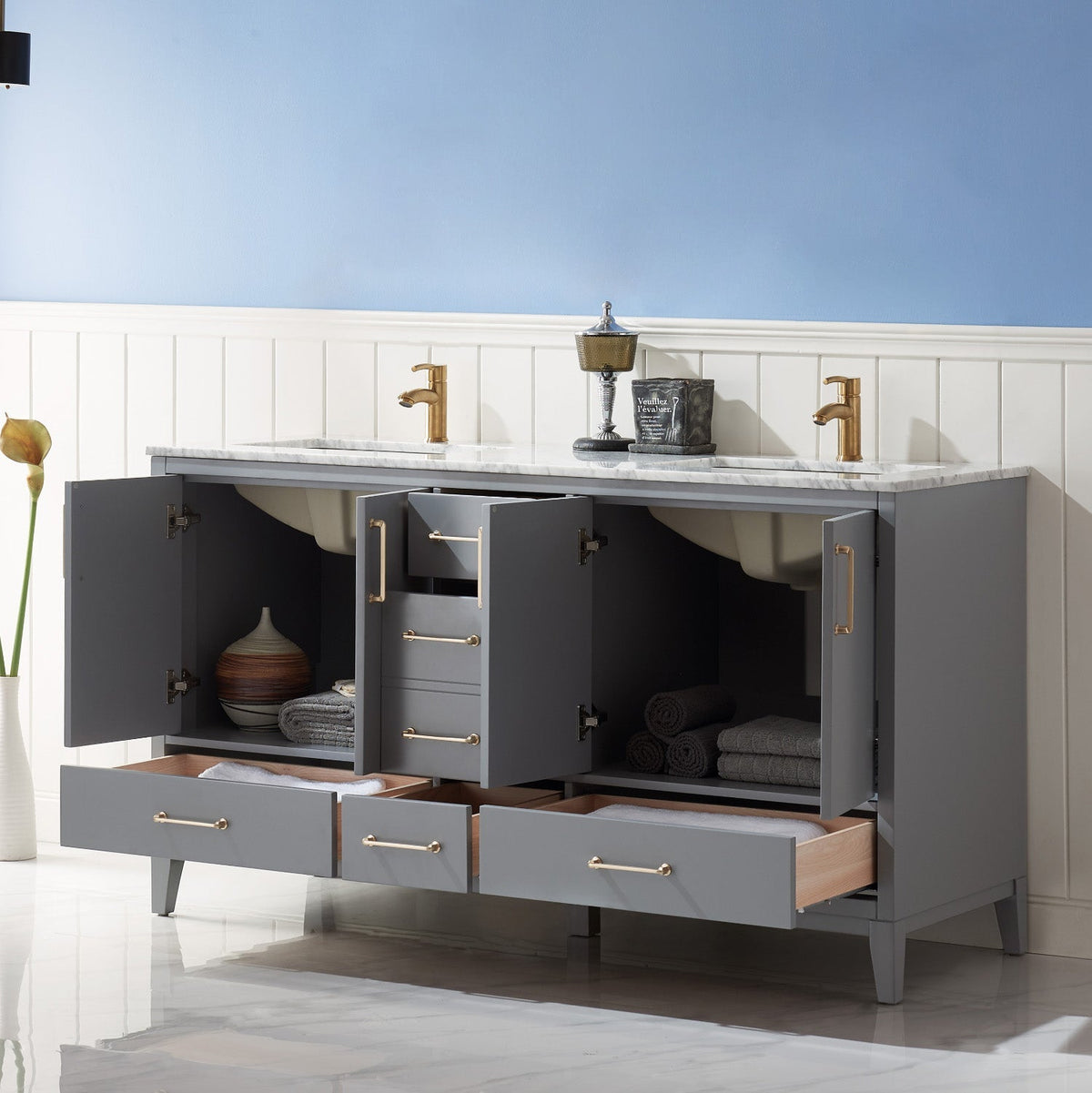 Altair Designs 60" double vanity with top - 541060-WH-CA-NM